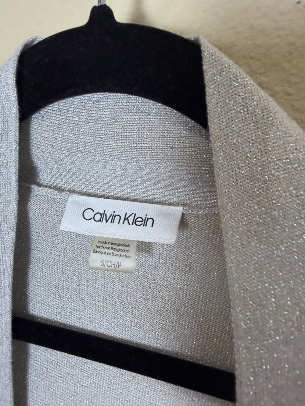Calvin Klein 3/4 Sleeve Glitter Shrug Cardigan Sparkly Silver Size Small - Picture 2 of 7